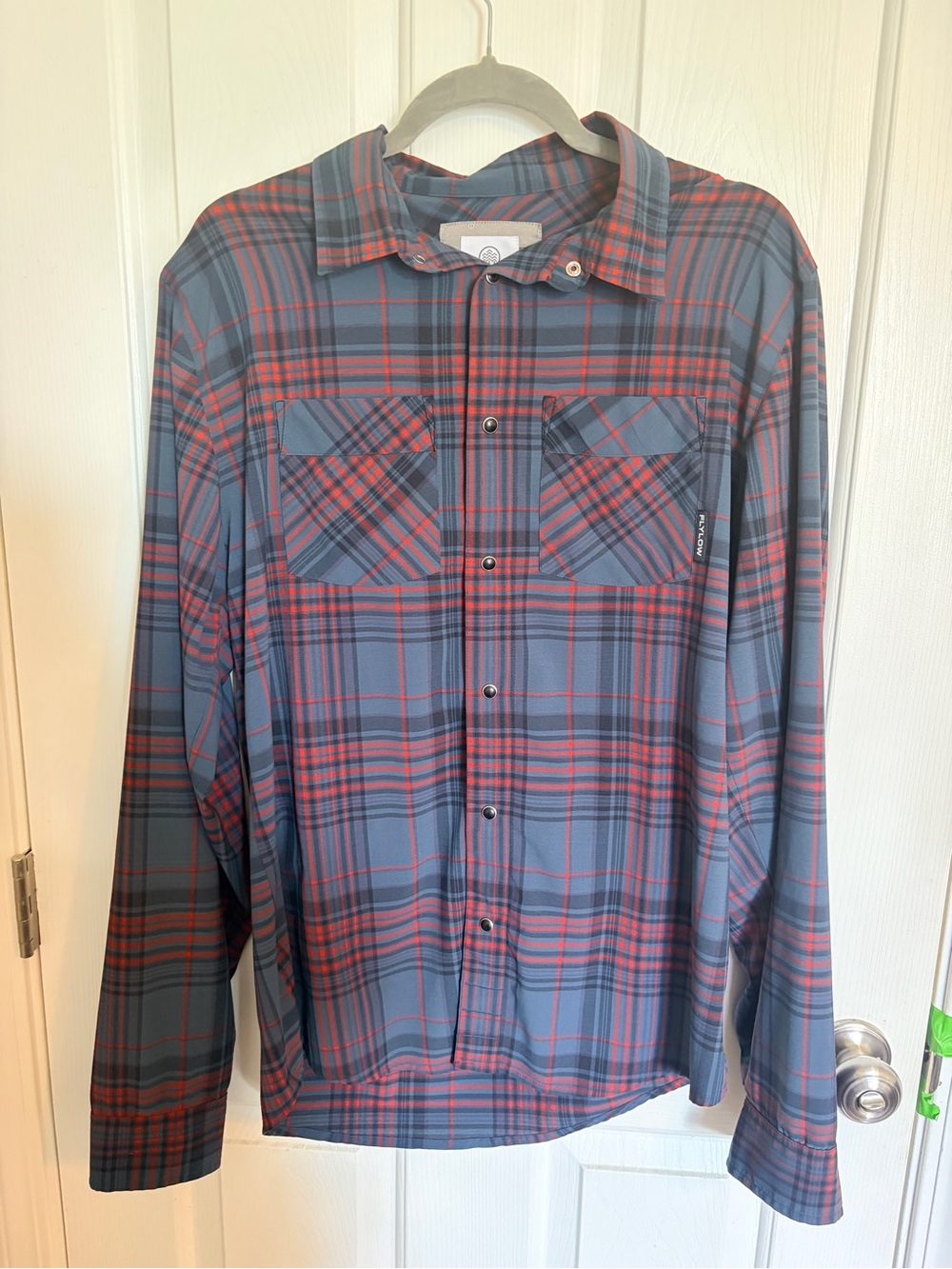 Western Flylow Men's Long-Sleeve Blue & Red Plaid Snap Button-Down Shirt